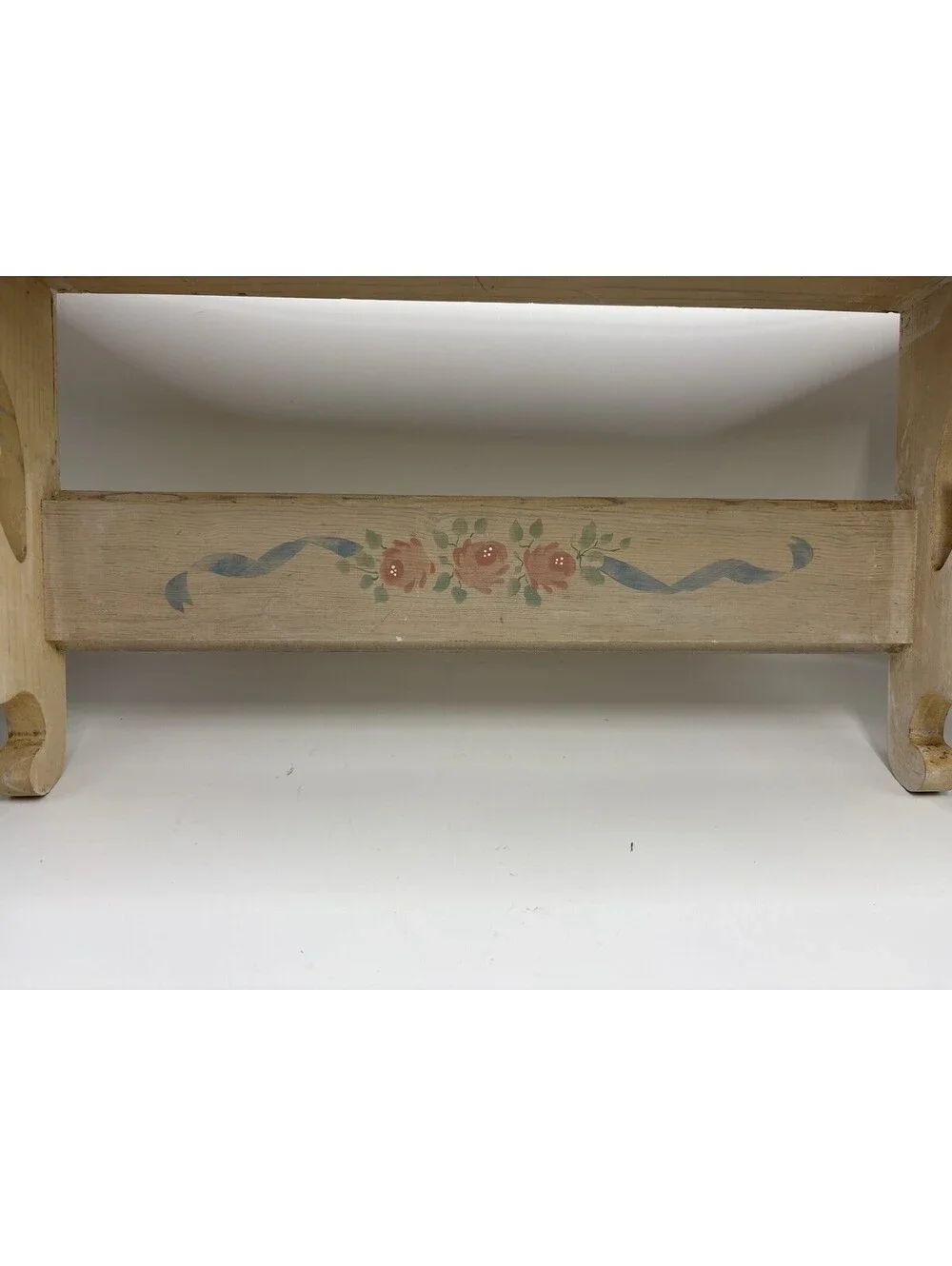 Vintage Handpainted Shelf with Floral Design Cottage Core Decor 24”